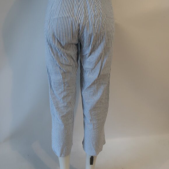 Women Avenue Montaigne Alex Blue White Linen Blend Stipe Pull-On Flared Pants 4 - Picture 10 of 11